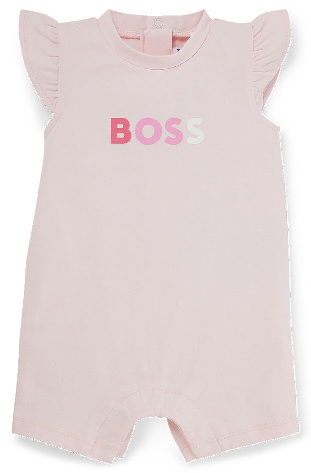 Baby playsuit in stretch cotton with logo print, light pink