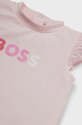 Baby playsuit in stretch cotton with logo print, Light Pink