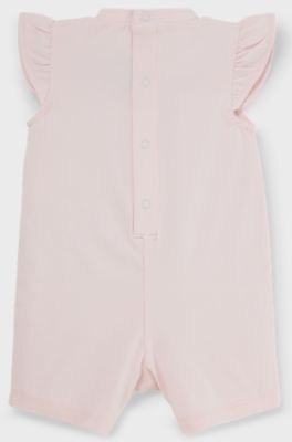 Baby playsuit in stretch cotton with logo print, Light Pink