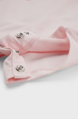 Baby playsuit in stretch cotton with logo print, Light Pink