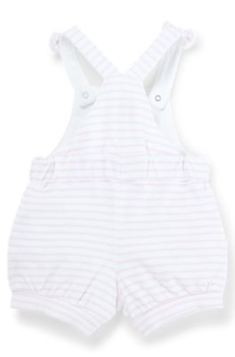 Baby dungarees in striped cotton with printed logo, White