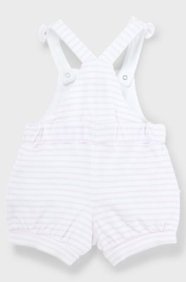 Baby dungarees in striped cotton with printed logo, White