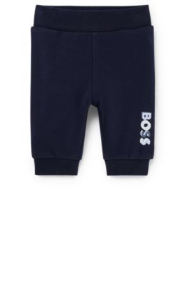 Baby tracksuit bottoms in French terry with logo print, Dark Blue