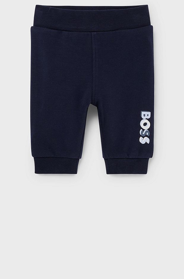 Baby tracksuit bottoms in French terry with logo print, Dark Blue