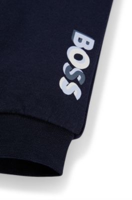 Baby tracksuit bottoms in French terry with logo print, Dark Blue