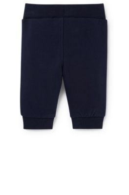 Baby tracksuit bottoms in French terry with logo print, Dark Blue