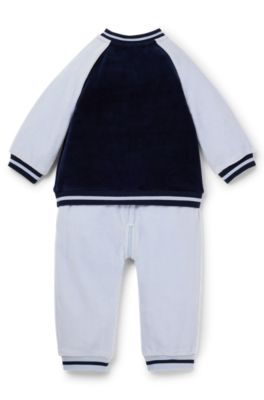 Baby all-in-one in velvet with colour-blocking, Light Blue