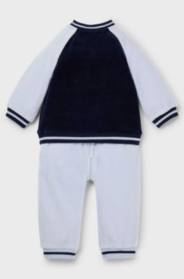 Baby all-in-one in velvet with colour-blocking, Light Blue