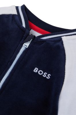 Baby all-in-one in velvet with colour-blocking, Light Blue