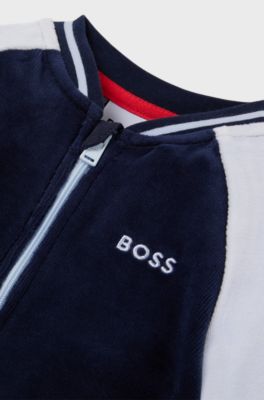 Baby all-in-one in velvet with colour-blocking, Light Blue