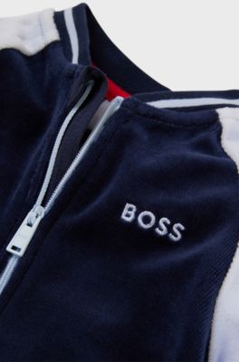 Baby all-in-one in velvet with colour-blocking, Light Blue