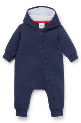 Baby hooded overalls with logo details, Dark Blue