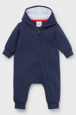 Baby hooded overalls with logo details, Dark Blue