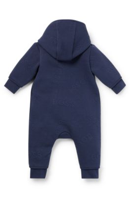 Baby hooded overalls with logo details, Dark Blue