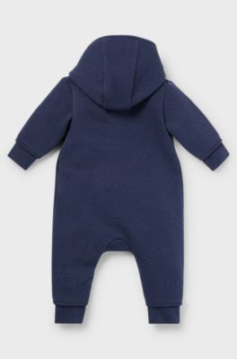 Baby hooded overalls with logo details, Dark Blue