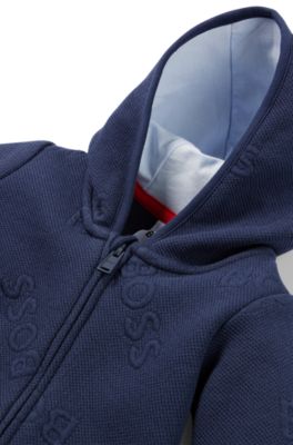 Baby hooded overalls with logo details, Dark Blue