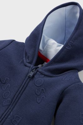 Baby hooded overalls with logo details, Dark Blue