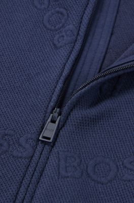 Baby hooded overalls with logo details, Dark Blue