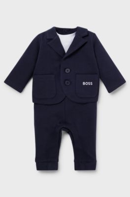 Gift-boxed suit-style baby outfit with embroidered logo, Dark Blue
