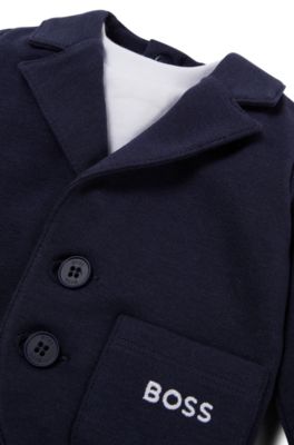 Gift-boxed suit-style baby outfit with embroidered logo, Dark Blue