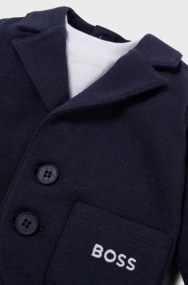 Gift-boxed suit-style baby outfit with embroidered logo, Dark Blue