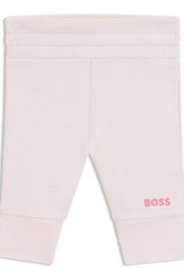 베이비 자수 로고 코튼 블렌드 트랙슈트 팬츠, 라이트 핑크