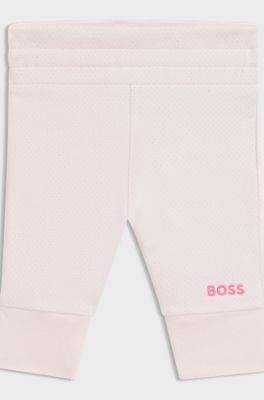 Baby cotton-blend tracksuit bottoms with embroidered logo, light pink
