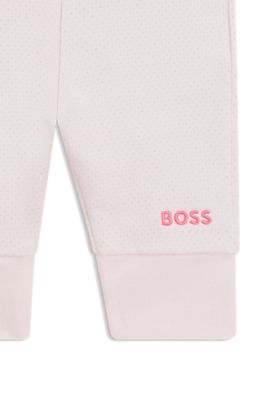 베이비 자수 로고 코튼 블렌드 트랙슈트 팬츠, 라이트 핑크