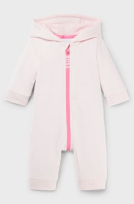 Baby hooded bodysuit in cotton-blend fleece, Light Pink