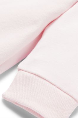 Baby hooded bodysuit in cotton-blend fleece, light pink