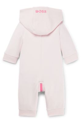 Baby hooded bodysuit in cotton-blend fleece, light pink