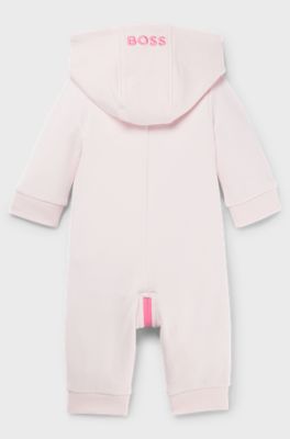 Baby hooded bodysuit in cotton-blend fleece, Light Pink