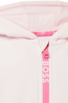 Baby hooded bodysuit in cotton-blend fleece, light pink