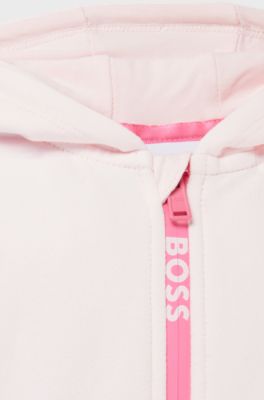 Baby hooded bodysuit in cotton-blend fleece, Light Pink