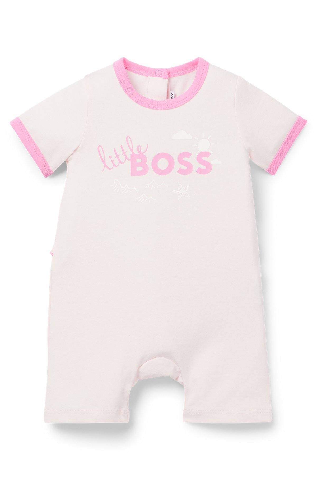 Baby playsuit in cotton with printed logo and artwork, light pink