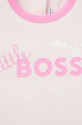 Baby playsuit in cotton with printed logo and artwork, light pink