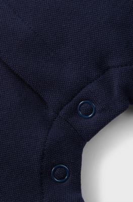 Baby playsuit in stretch cotton with stripes and logo, Dark Blue