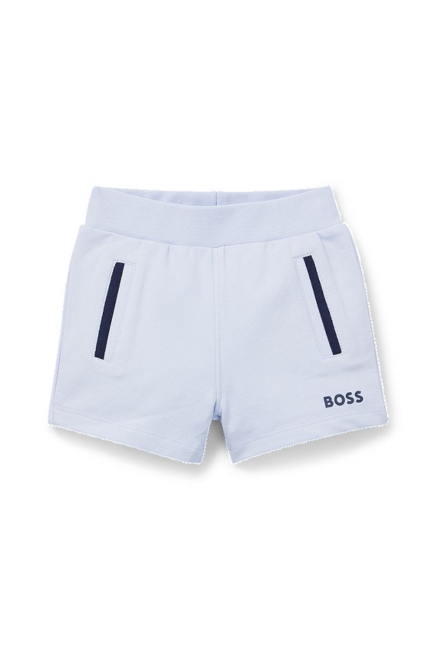 Baby shorts in stretch cotton with logo print, Light Blue