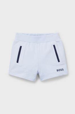Baby shorts in stretch cotton with logo print, Light Blue