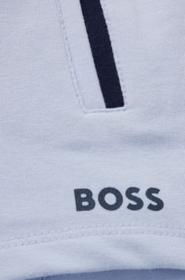 Baby shorts in stretch cotton with logo print, Light Blue