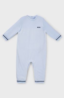Baby all-in-one in a striped cotton blend, Light Blue