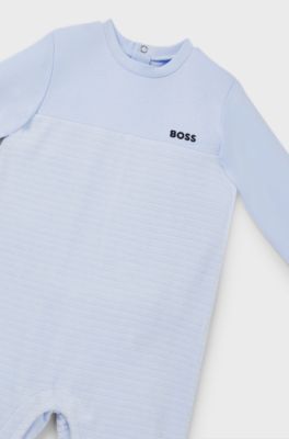Baby all-in-one in a striped cotton blend, Light Blue