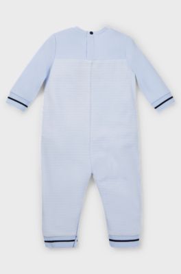 Baby all-in-one in a striped cotton blend, Light Blue