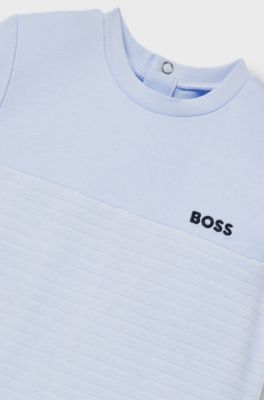 Baby all-in-one in a striped cotton blend, Light Blue