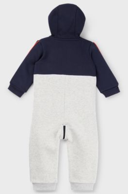 Baby fleece all-in-one with logo embroidery, Dark Blue