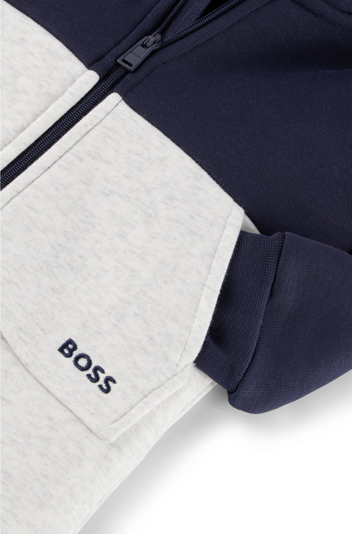 Baby fleece all-in-one with logo embroidery, Dark Blue