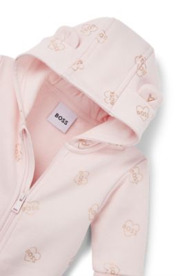 ベビー フーデッド オールインワン ロゴプリントフリース, ライトピンク