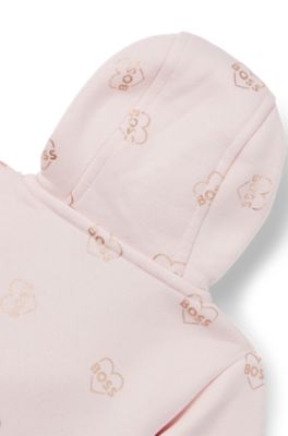 ベビー フーデッド オールインワン ロゴプリントフリース, ライトピンク