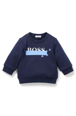 Baby sweatshirt in cotton-blend fleece with logo, Dark Blue