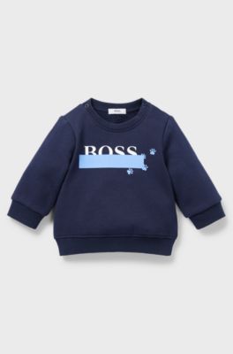 Baby sweatshirt in cotton-blend fleece with logo, Dark Blue